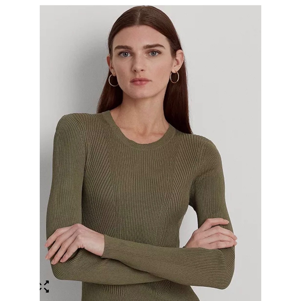 LAUREN RALPH LAUREN Black Label Rib-Knit Long-Sleeve Dress XL Olive Green‎ NEW - Picture 3 of 12